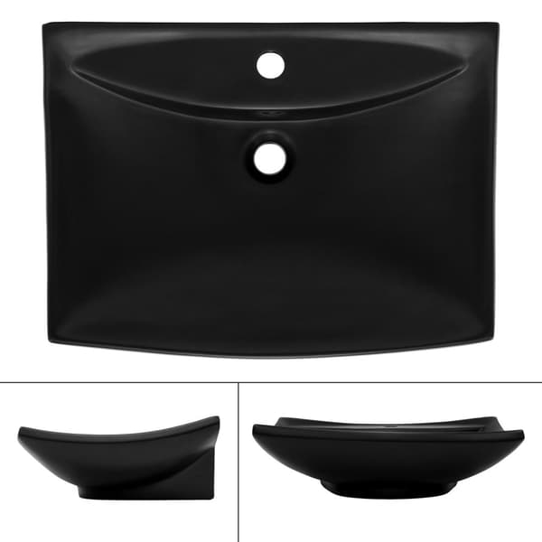 ML-Design keramiske håndvask i sort matte, 61x45.5x18.5 cm, boble håndvask med overløb og trykhul, moderne forfængelighed,vaskeskål WashPlace håndvask