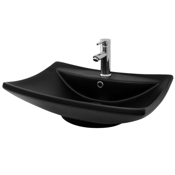 ML-Design keramiske håndvask i sort matte, 61x45.5x18.5 cm, boble håndvask med overløb og trykhul, moderne forfængelighed,vaskeskål WashPlace håndvask