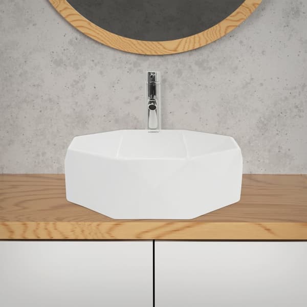 ML-Design Keramisk håndvask i hvid blank, Ø 42x13.5 cm, Diamond Design, Round Essay Basin, Moderne Forfængelighed, Vaskeskål Vaskeplad Håndvask