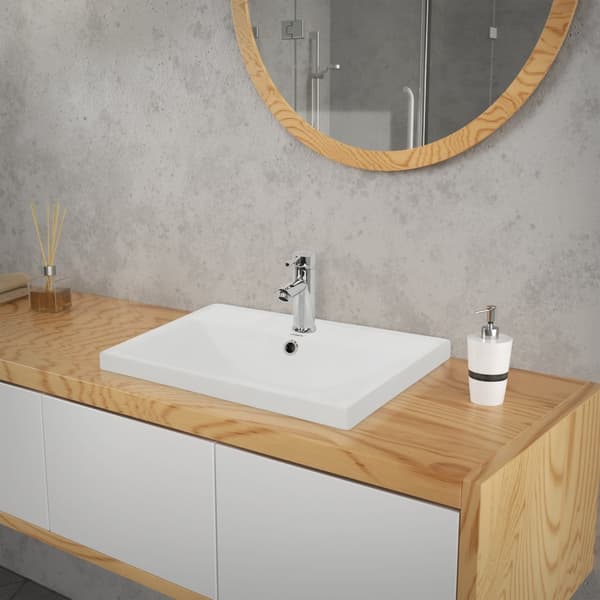 ML-Design Keraaminen pesuallas Valkoinen 51x15.5x41.5cm Eckig sisäänrakennettu pesuallas, jossa on kosketusreikä ja ylivuoto