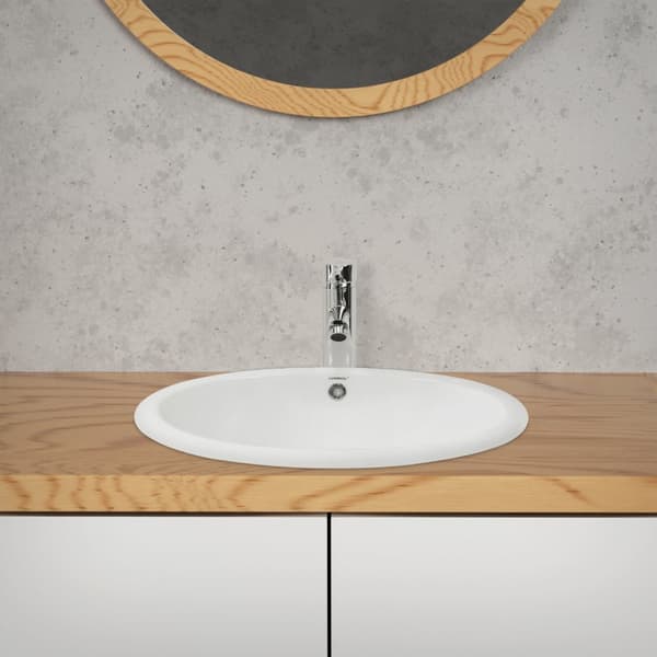 ML-Design keramisk håndvask hvid skinnende 49x19.5x40.5cm oval indbygget håndvask med overløb og blomsterhul, badeværelse bordplade håndvask indbygget