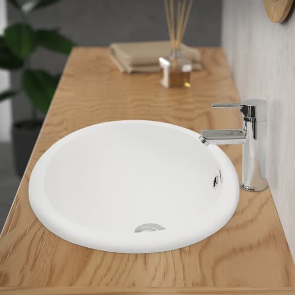 ML-Design keramisk håndvask hvid skinnende 49x19.5x40.5cm oval indbygget håndvask med overløb og blomsterhul, badeværelse bordplade håndvask indbygget