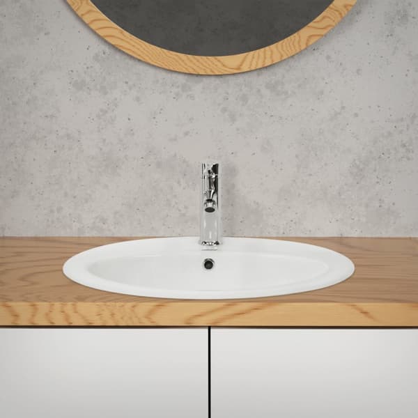 ML-Design keramisk handfat vit glänsande 57x19.5x48.5cm oval inbyggd handfat med kranhål och överflöde, badrum skärning handfat inbyggd handfat