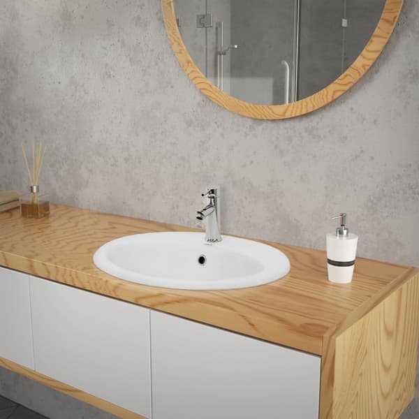 ML-Design keramisk handfat vit glänsande 57x19.5x48.5cm oval inbyggd handfat med kranhål och överflöde, badrum skärning handfat inbyggd handfat