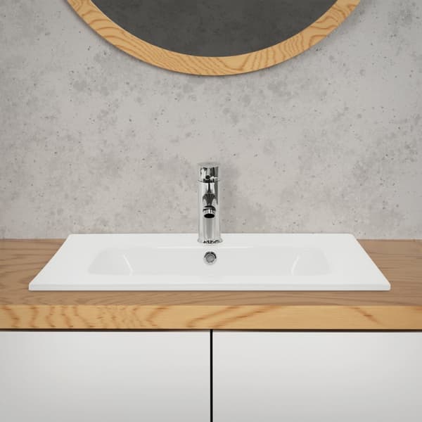 ML Design Keramisk handfat Vit 61x16.5x46 cm Square, inbyggt handfat med kranhål och överflöde, Top Basbinin Inbyggd handfat Tvättskål, för badrummet