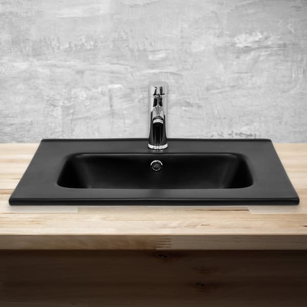 ML Design keramisk håndvask sort matt 61x16.5x46 cm firkantet, indbygget håndvask med trykhul og overløb, top indbygget håndvask til badeværelset