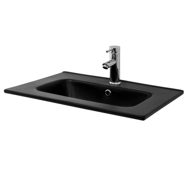 ML Design keramisk håndvask sort matt 61x16.5x46 cm firkantet, indbygget håndvask med trykhul og overløb, top indbygget håndvask til badeværelset