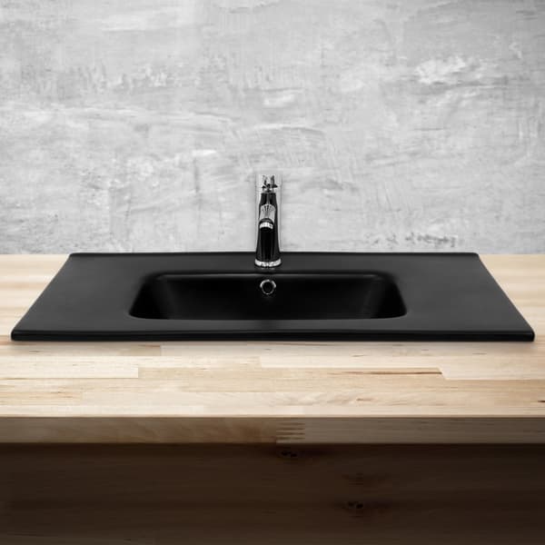 ML Design Keramisk handfat Svart Matt 81x16.5x46 cm Square, inbyggt handfat med kranhål och överflöde, Top Basbin inbyggd handfat Tvättservice