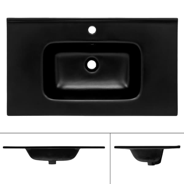 ML Design Keramisk handfat Svart Matt 81x16.5x46 cm Square, inbyggt handfat med kranhål och överflöde, Top Basbin inbyggd handfat Tvättservice