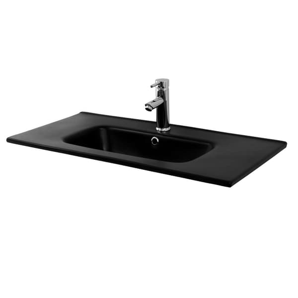 ML Design Keraaminen pesuallas Musta Matt 81x16.5x46 cm Neliö, sisäänrakennettu pesuallas, napausreikä ja ylivuoto, Pesula-pesuallas, kylpyhuoneelle