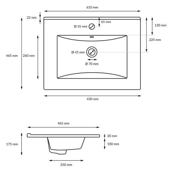 ECD Germany Pesuallas Pesuallas 610 x 465 x 175 mm keraaminen valkoinen Sisäänrakennettu pesuallas Sisäänrakennettu pesuallas Pesukulma Käsien