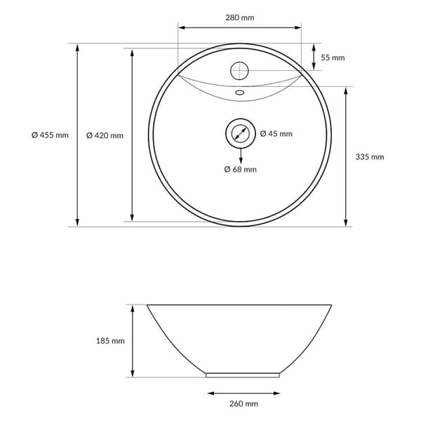 ECD Germany Design pesuallas pesuallas Ø 455 x 185 mm sis. Jätesarjan ylivuotaville pesualtaille - keraaminen pyöreä valkoinen työtaso pesuallas