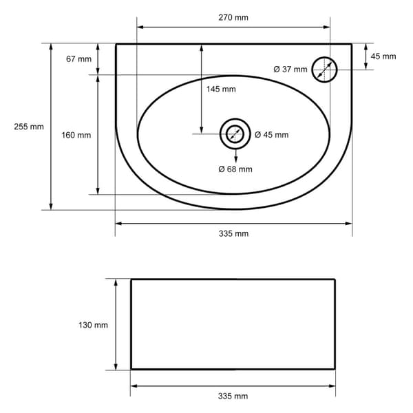 . ECD Germany synker bækkenet herunder affald sæt med overløb - ca. 335 x 255 x 130 mm - Keramik - Hvid - håndvask counter bækkenet top håndvask