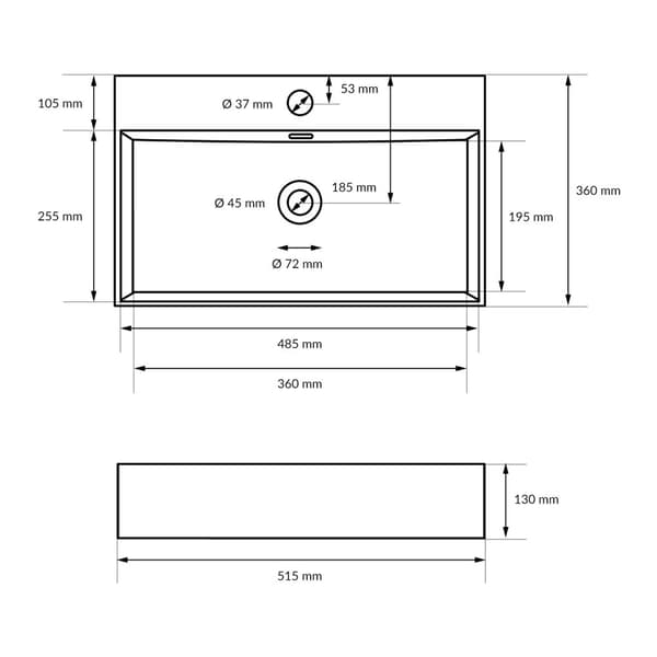 ECD Germany håndvask håndvask inkl. Affaldssæt med overløb - 515x360x130 mm - lavet af keramik - kantet - hvid - bordplade håndvask bordplade håndvask