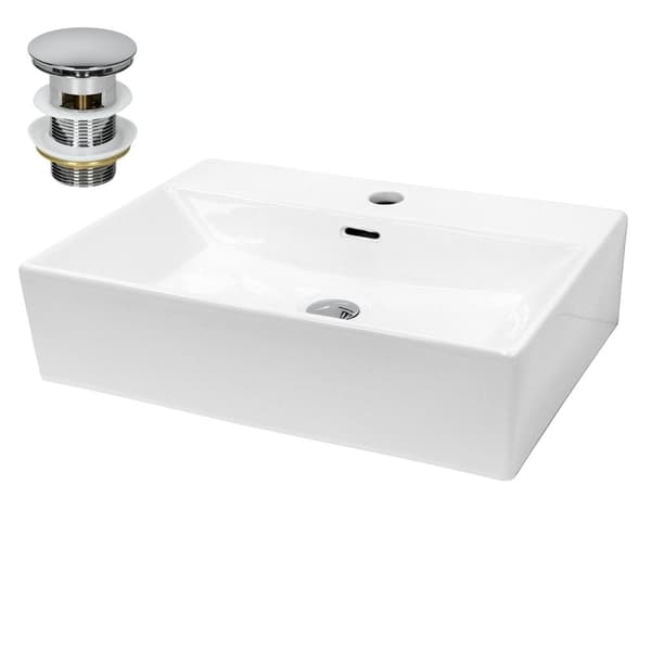 ECD Germany håndvask håndvask inkl. Affaldssæt med overløb - 605x365x130 mm - lavet af keramik - kantet - hvid - bordplade håndvask bordplade håndvask