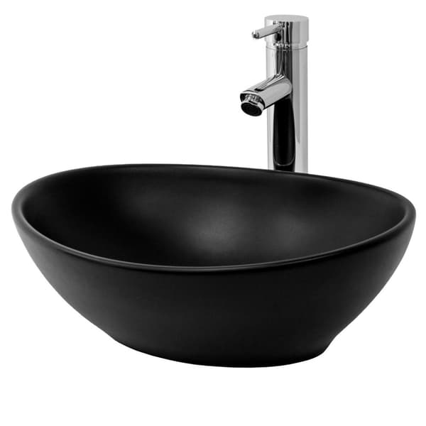 ML Design keramisk vask i sort matte 41x33.5x14.5cm, oval fastgørelsesvask, moderne forfængelighed