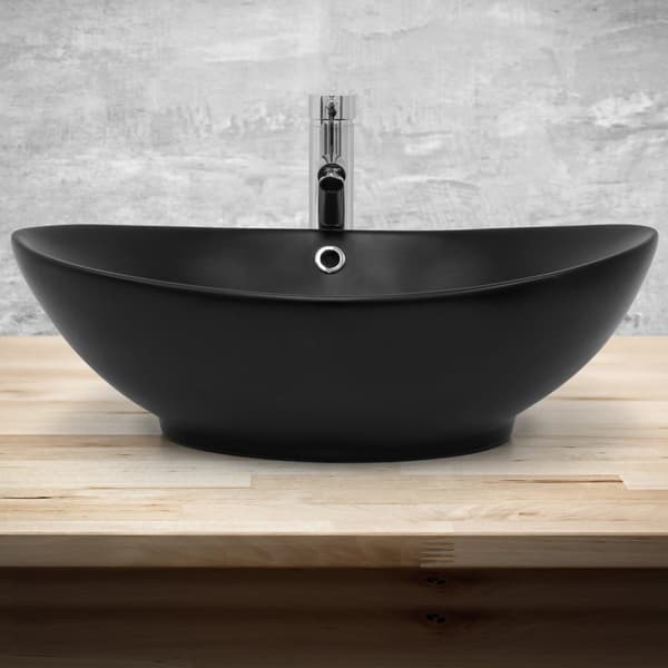 ML Design keramisk handfat i svart matt, 59x38x19 cm, oval fästbassäng, modern fåfänga, tvätt kopp