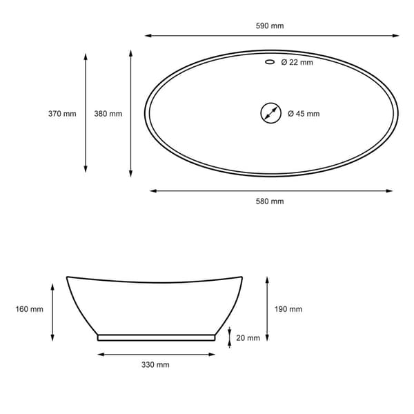 ML Design keramisk handfat i svart matt, 59x38x19 cm, oval fästbassäng, modern fåfänga, tvätt kopp