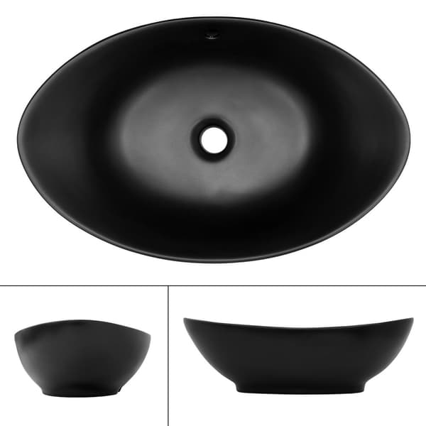 ML Design keramisk handfat i svart matt, 59x38x19 cm, oval fästbassäng, modern fåfänga, tvätt kopp