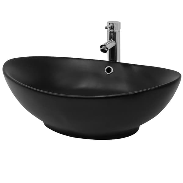 ML Design keramikvask i sort matte, 59x38x19 cm, ovalt fastgørelsesbassin, moderne forfængelighed