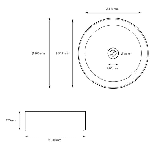 ECD Germany Design pesuallas pesuallas Ø 355 x 120 mm, keraaminen pyöreä valkoinen - työtaso pesuallas tiskiallas pesuallas pesuallas työtaso