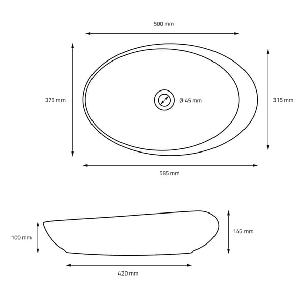 ECD Germany håndvask håndvask - 585x375x145 mm - lavet af keramik - oval - hvid - bordplade håndvask bordplade håndvask håndvask håndvask bordplade
