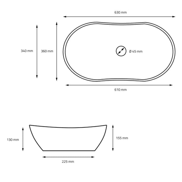 ECD Germany design tvättställ 640 x 365 x 130 mm av keramiskt vitt - bänkskiva bänkskiva handfat handfat bänkskiva tvättställ vattenfall tvättställ