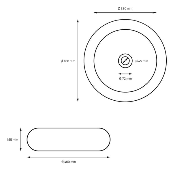ECD Germany vask bassin Ø 400 x 350 mm runde keramik, hvid, top bassin top håndvask håndvask Vessel sink sink bassin vandfald håndvask vask nøgle