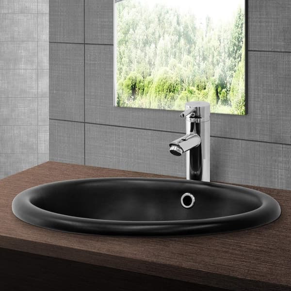 ML-Design keramisk håndvask hvid skinnende 49x19.5x40.5cm oval indbygget håndvask med overløb og blomsterhul, badeværelse bordplade håndvask indbygget
