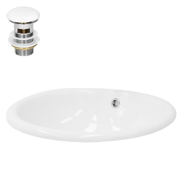 ML-Design keramisk håndvask hvid skinnende 49x19.5x40.5cm oval indbygget håndvask med overløb og blomsterhul, badeværelse bordplade håndvask indbygget