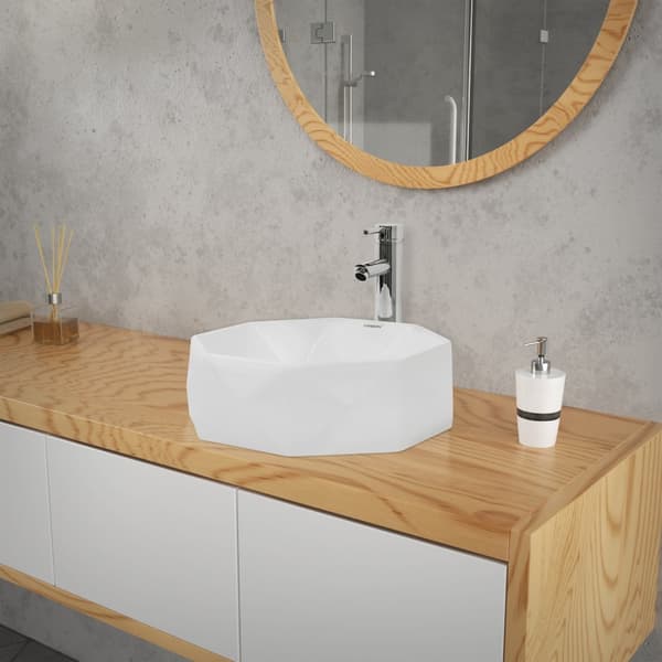 ML-Design Keramisk håndvask i hvid blank, Ø 42x13.5 cm, Diamond Design, Round Essay Basin, Moderne Forfængelighed, Vaskeskål Vaskeplad Håndvask