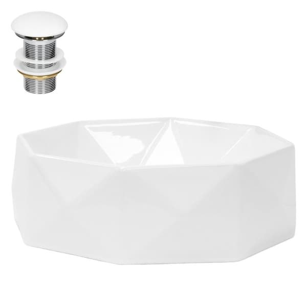ML-Design Keramisk håndvask i hvid blank, Ø 42x13.5 cm, Diamond Design, Round Essay Basin, Moderne Forfængelighed, Vaskeskål Vaskeplad Håndvask