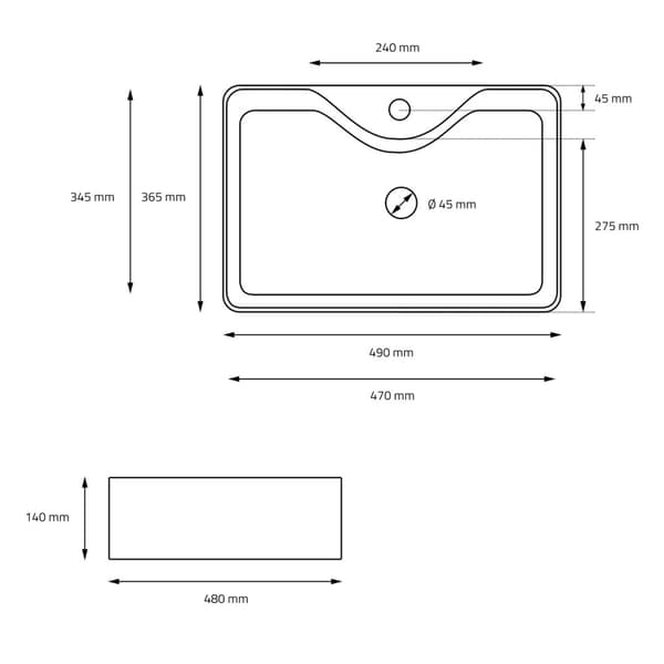 ECD Germany design håndvask håndvask 480 x 380 x 140 mm lavet af keramisk hvid - bordplade håndvask bordplade håndvask håndvask bordplade håndvask