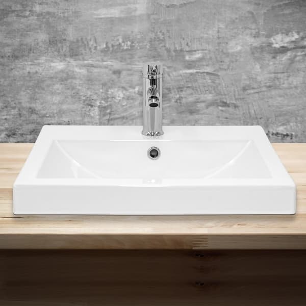 ML-Design keramisk håndvask hvid 54.5x16x41.5cm Eckig Indbygget håndvask med trykhul og overløb, top håndvask Indbygget håndvask Vaskeskål WashPlace