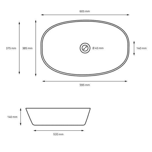Keramik diskho fåfänga bänkskivan tvättställ bassäng tvättställ 605 x 380 mm