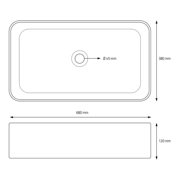 ML-Design Keramisk Vask i Mat Sort 68x38x12 cm Firkantet; Moderne Overfladevask; Design Håndvask Overfladevask; Vaskeservant til Badeværelse og