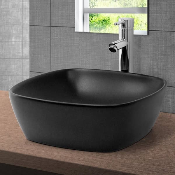 ML-Design Keramisk Sort Vask 40;5x40;5x15 cm med Afløbsventil; Afrundede Hjørner; Overfladevask; Moderne Håndvask; til Badeværelse/Gæstetoilet