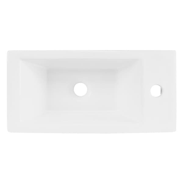 ML-Design Tvättställ i keramik; vitt; 51x25x13 cm; med silveravlopp; litet; fyrkantigt; vänster hörn; väggmontering eller ovanpåliggande tvättställ;