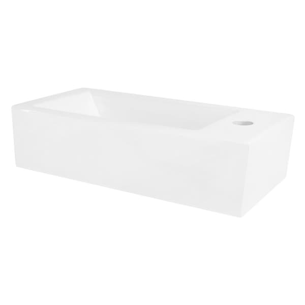 ML-Design Tvättställ i keramik; vitt; 51x25x13 cm; med silveravlopp; litet; fyrkantigt; vänster hörn; väggmontering eller ovanpåliggande tvättställ;