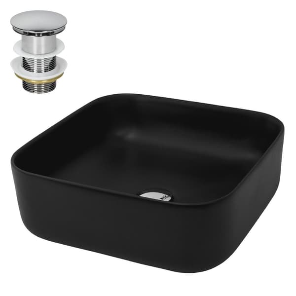 ML-Design Keramisk Håndvask Sort 39;5x39;5x14 cm Firkantet inkl. Afløbsventil; Moderne Overfladevask uden Overløb; Vaskevask uden Skab; til