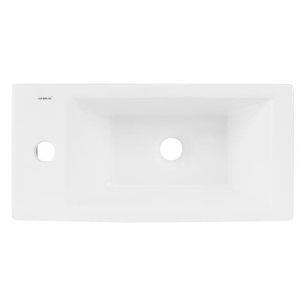 ML-Design Håndvask Keramik Hvid 51x25x13 cm; Bundventil Sølv; Lille; Kantet; Hanehul til højre; Væg- eller topmonteret; Moderne vask; Håndvask;