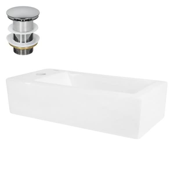 ML-Design Håndvask Keramik Hvid 51x25x13 cm; Bundventil Sølv; Lille; Kantet; Hanehul til højre; Væg- eller topmonteret; Moderne vask; Håndvask;