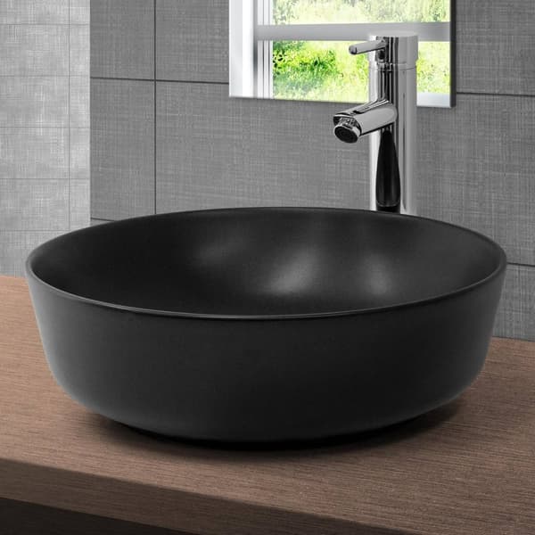 ML-Design Keramiskt Tvättställ i Matt Svart Ø 415 x 135 mm med Avloppssats; Rund Bänkmonterad Tvättställ; Modernt Handfat; Perfekt för Badrum /