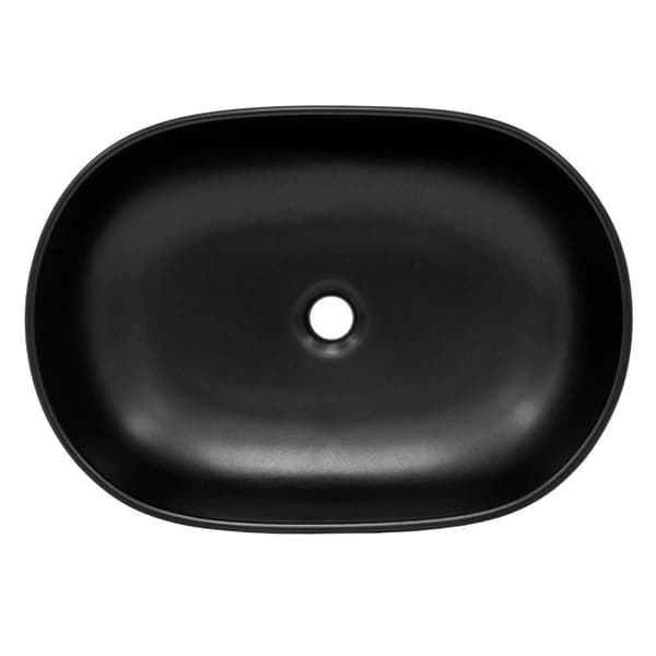 ML-Design Keramisk Vask i Mat Sort 600 x 425 x 145 mm med Afløbsventil; Ovalt Overfladevask; Moderne Håndvask; Vaskeskål; Håndvask til