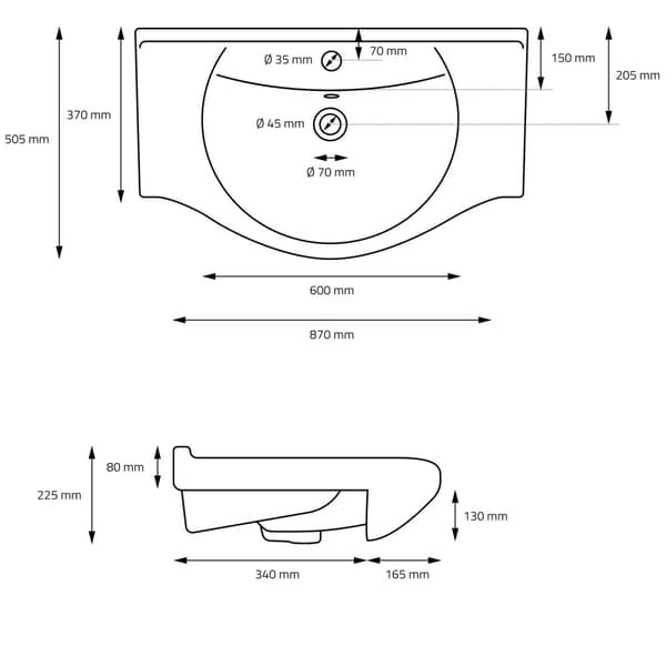 ML-Design Vaskeservant Keramik Sort mat 87x50;5x22;5 cm Oval med afløbsventil; Indbygningsvask med hanehul/overløb; Overfladevask Indbygningsvask