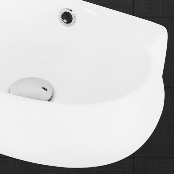 ML-Design Valkoinen keramiikkapesuallas; 43x28x15 cm; ovaali; pieni; hanareikä vasemmalla; seinäasennus tai päälle asennettava pesuallas; moderni