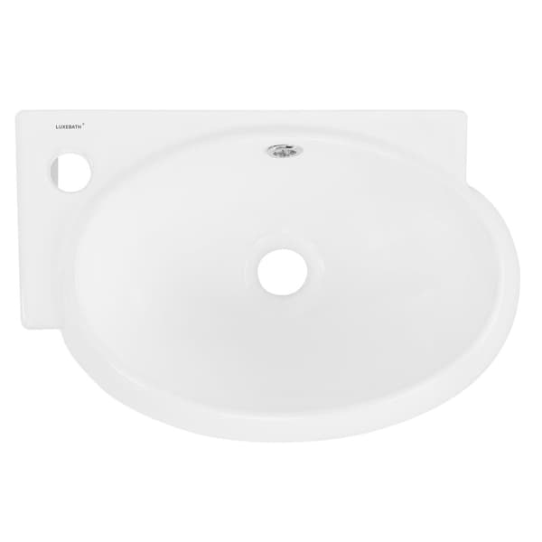 ML-Design Valkoinen keramiikkapesuallas; 43x28x15 cm; ovaali; pieni; hanareikä vasemmalla; seinäasennus tai päälle asennettava pesuallas; moderni