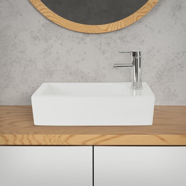 ML-Design Keramisk Hvid Vask 51x25x13 cm; Firkantet; Lille; Hanehul til venstre; Vægmontering eller Overfladevask; Moderne Håndvask; til Badeværelse