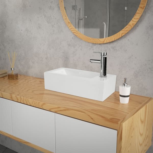 ML-Design Keramisk Hvid Vask 51x25x13 cm; Firkantet; Lille; Hanehul til venstre; Vægmontering eller Overfladevask; Moderne Håndvask; til Badeværelse