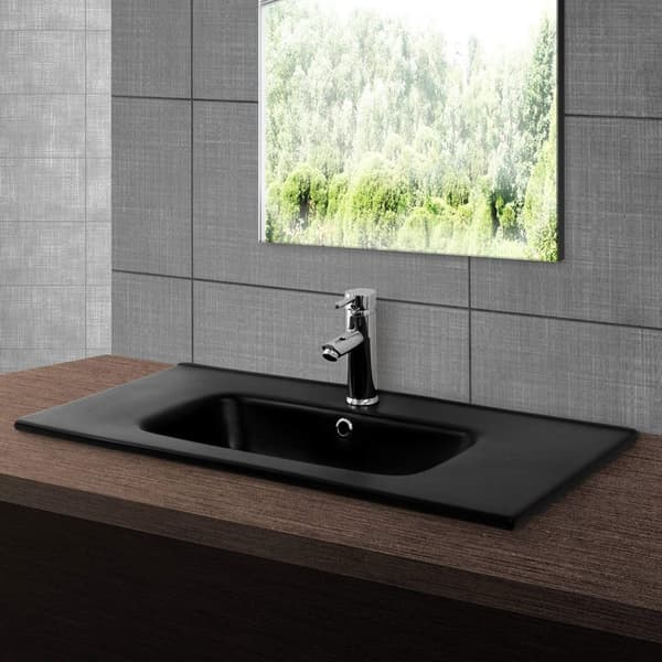 ML-Design Vaskvask Keramik Sort mat 81x16;5x46 cm inkl. Afløbsventil; Indbygningsvask med overløb; Overfladevask Indbygningsvask Håndvask; til